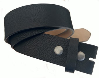 Vegan Black Leatherette Snap Belt Strap - For your Buckles - Removable - Soft and Thick 1.5 inch Synthetic Jeans Casual Snap Change