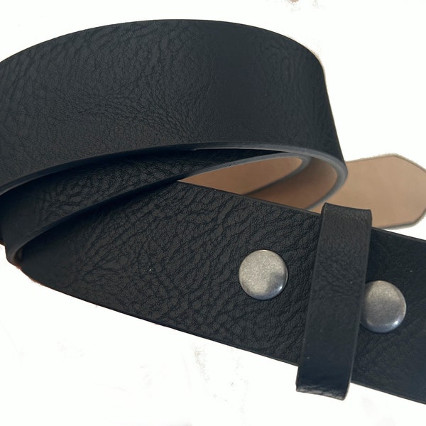 Vegan Black Leatherette Snap Belt Strap - For your Buckles - Removable - Soft and Thick 1.5 inch Synthetic Jeans Casual Snap Change