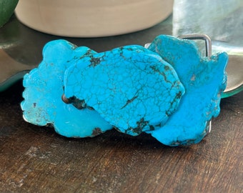 Turquoise Slab Belt Buckle - Large Genuine Stone Piece - Southwestern - Teal - Native American - Art - Silver Navajo Semi Precious Gem