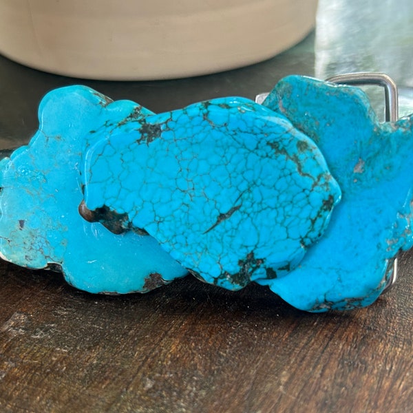 Turquoise Slab Belt Buckle - Large Genuine Stone Piece - Southwestern - Teal - Native American - Art - Silver Navajo Semi Precious Gem