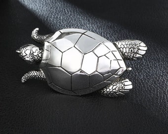 Handmade Silver Sea Turtle Belt Buckle - Ocean Animal Hawaii - Honu - Gift Idea - Save the Planet Shell Large Nautical Mens Womens Aloha