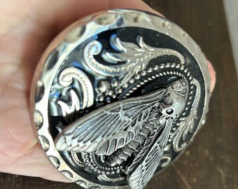 Western Moth Belt Buckle: Metal Skull Insect, Goth Punk 