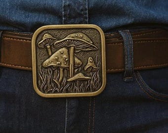 Vintage Brass Mushroom Belt Buckle - Naturecore Forager Style