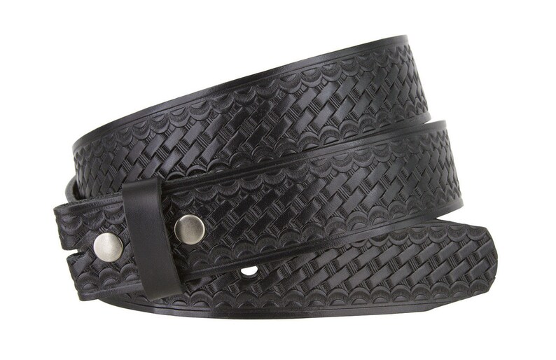 Black Tooled Leather Snap Belt Strap 100 Full Grain Western Etsy