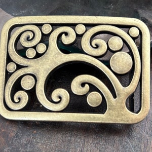 Vintage Handmade Solid Brass Belt Buckle - Art - Brutalist Modern 70s Wave Water Tree Flower Floral Swirl Abstract Women's Gift Idea Dot Cut