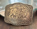 Brass Engraved Buffalo Belt Buckle: Southwestern Cowboy Style