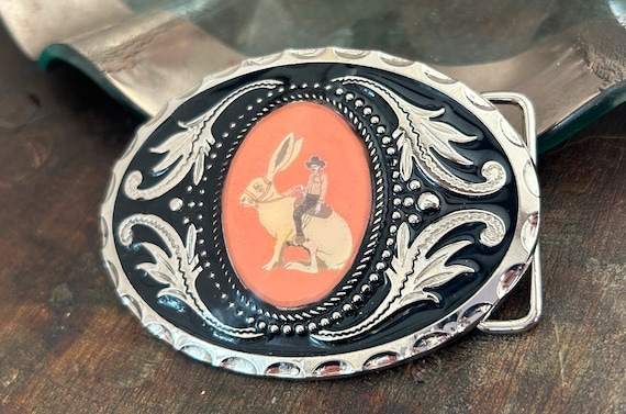 Cowboy Riding Jackrabbit Belt Buckle - Western Style Cowboy Riding Jackrabbit Belt Buckle - Western Style