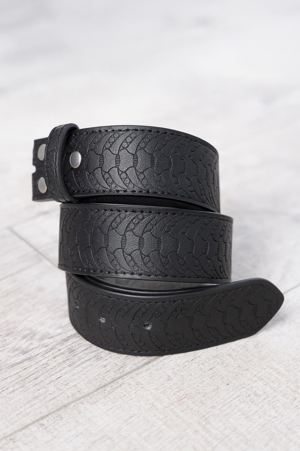 Tooled Leather Vertebrae Print Belt Strap: Western Snake  display picture 3