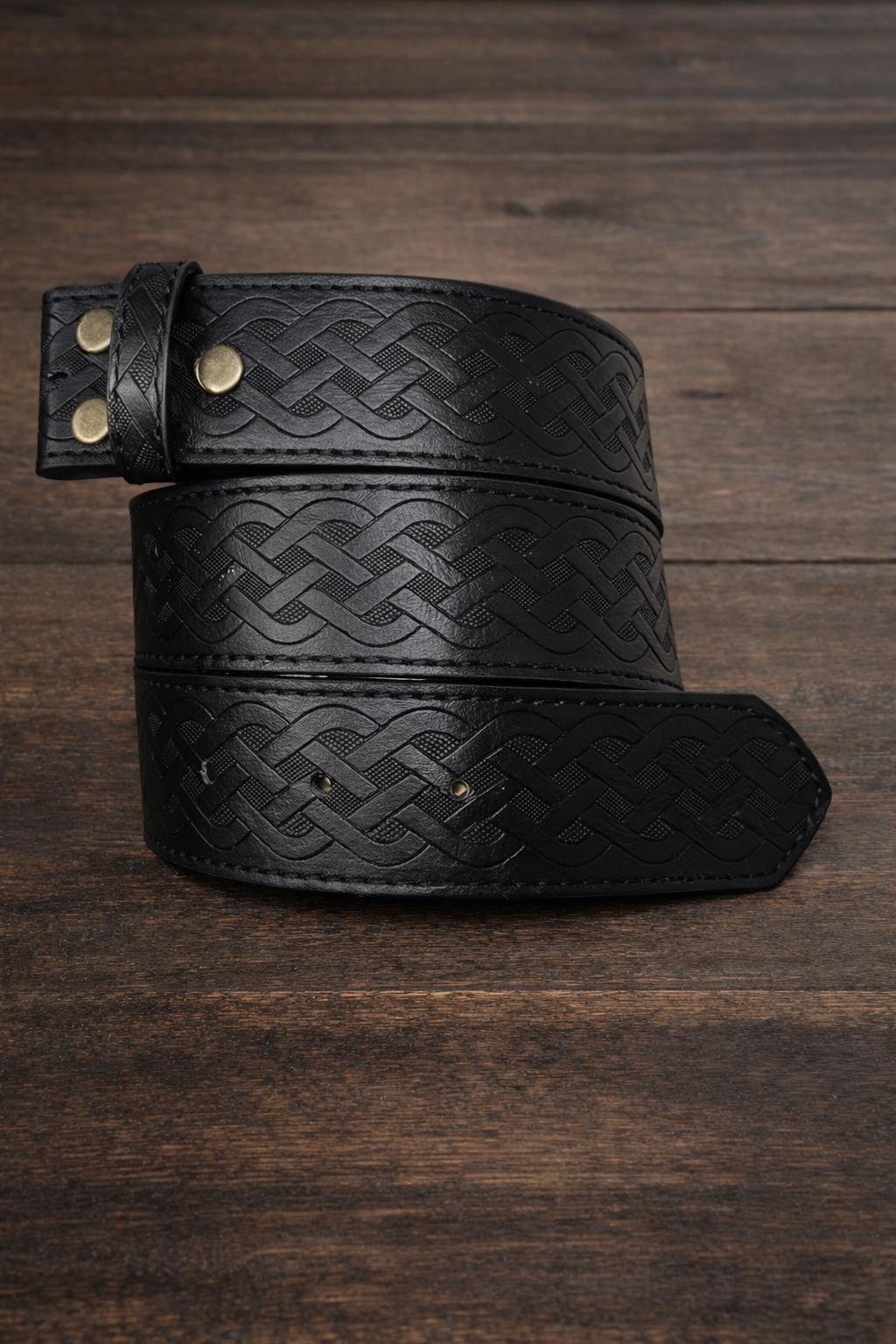 Tooled Celtic Leather Belt Strap : Interchangeable Buckle, Full