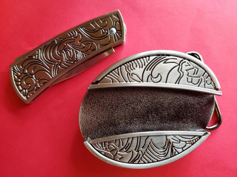 Hidden Knife Belt Buckle Basic Oval Western Cowboy Etsy