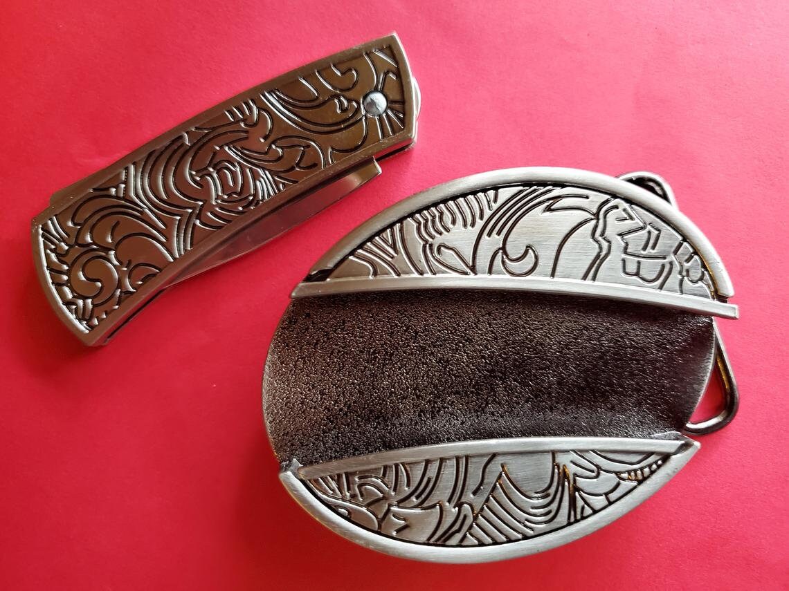 Hidden Knife Belt Buckle Basic Oval Western Cowboy Etsy