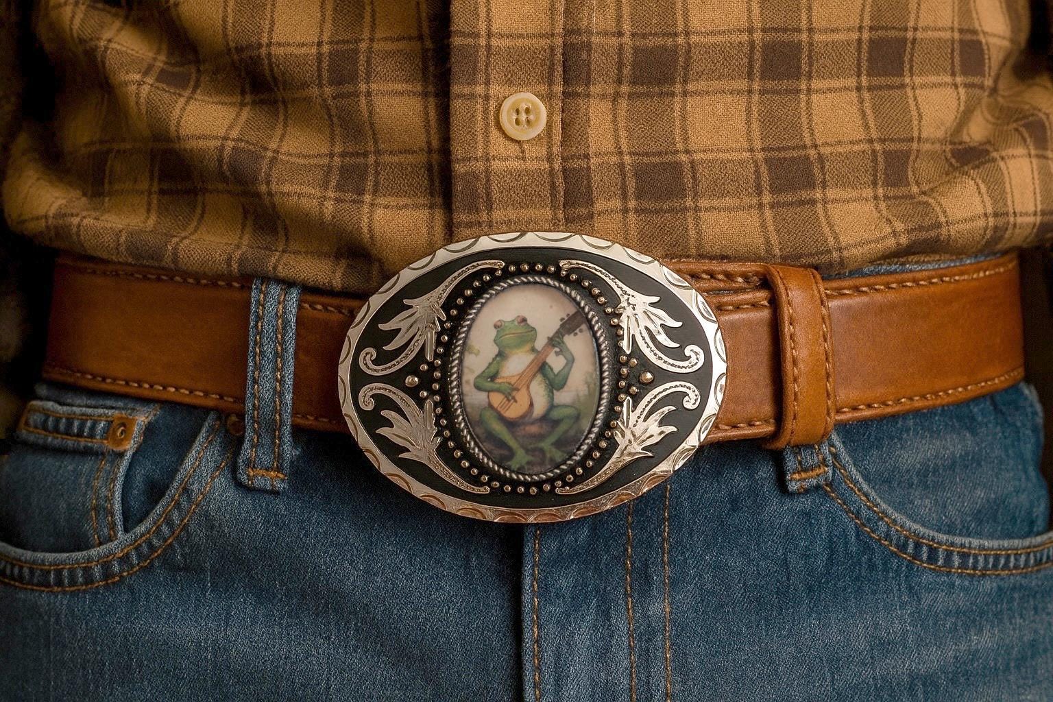 バンジョーフロッグベルトバックル：ウエスタンスタイルのシルバー