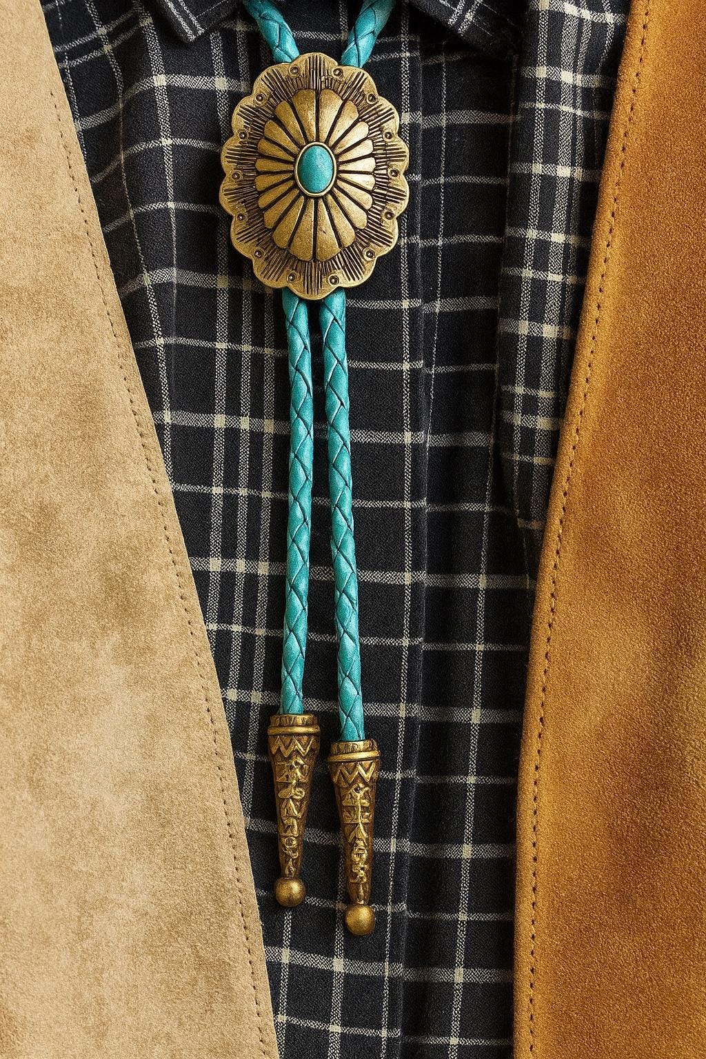 COOLLA Bolo Tie Cowboy Stropdassen Lederen Choker Ketting Vintage Turquoise Hanger voor Vrouwen, Mannen, Leer, Turkoois