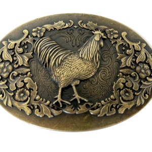 Beautiful Engraved Rooster Belt Buckle Chicken Hen Animal Brass Gold Chicken Art Mexican Bird Cock Fighting Head Farming image 1