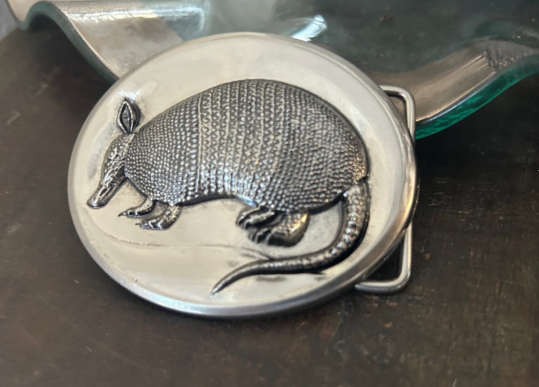 Beautiful Vintage Armadillo Belt Buckle Engraved Handmade Brass Animal