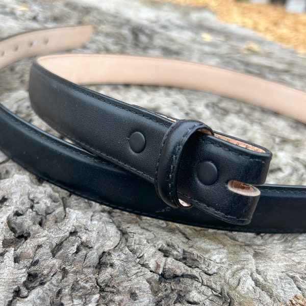 1'' Wide Black Leather Snap Belt Strap - Skinny - Genuine Cow Hide - All Sizes - Removable belt strap - Dress Casual Thin Gifts for Him Men