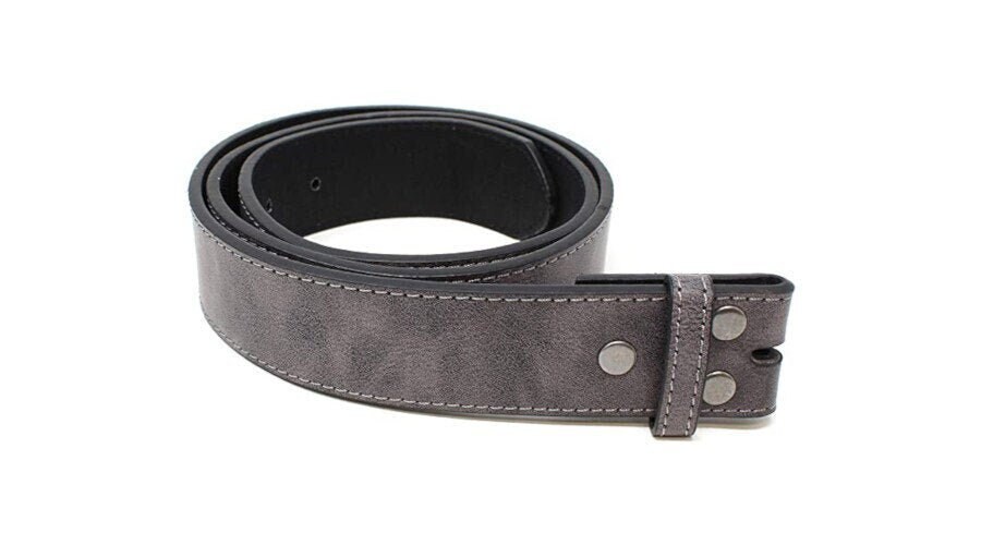 Grey Leather Snap Belt Strap No Buckle Stitched Full Grain - Etsy
