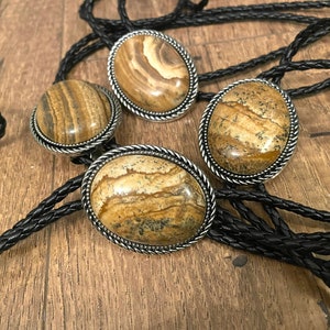 Southwestern Sandstone Bolo Tie - Gifts for Him Cabochon Indian Leather Cowboy Necktie Accessories Mens Necklace - Bola Leather Cord Woven