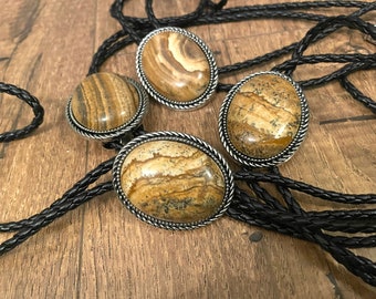 Southwestern Sandstone Bolo Tie - Gifts for Him Cabochon Indian Leather Cowboy Necktie Accessories Mens Necklace - Bola Leather Cord Woven