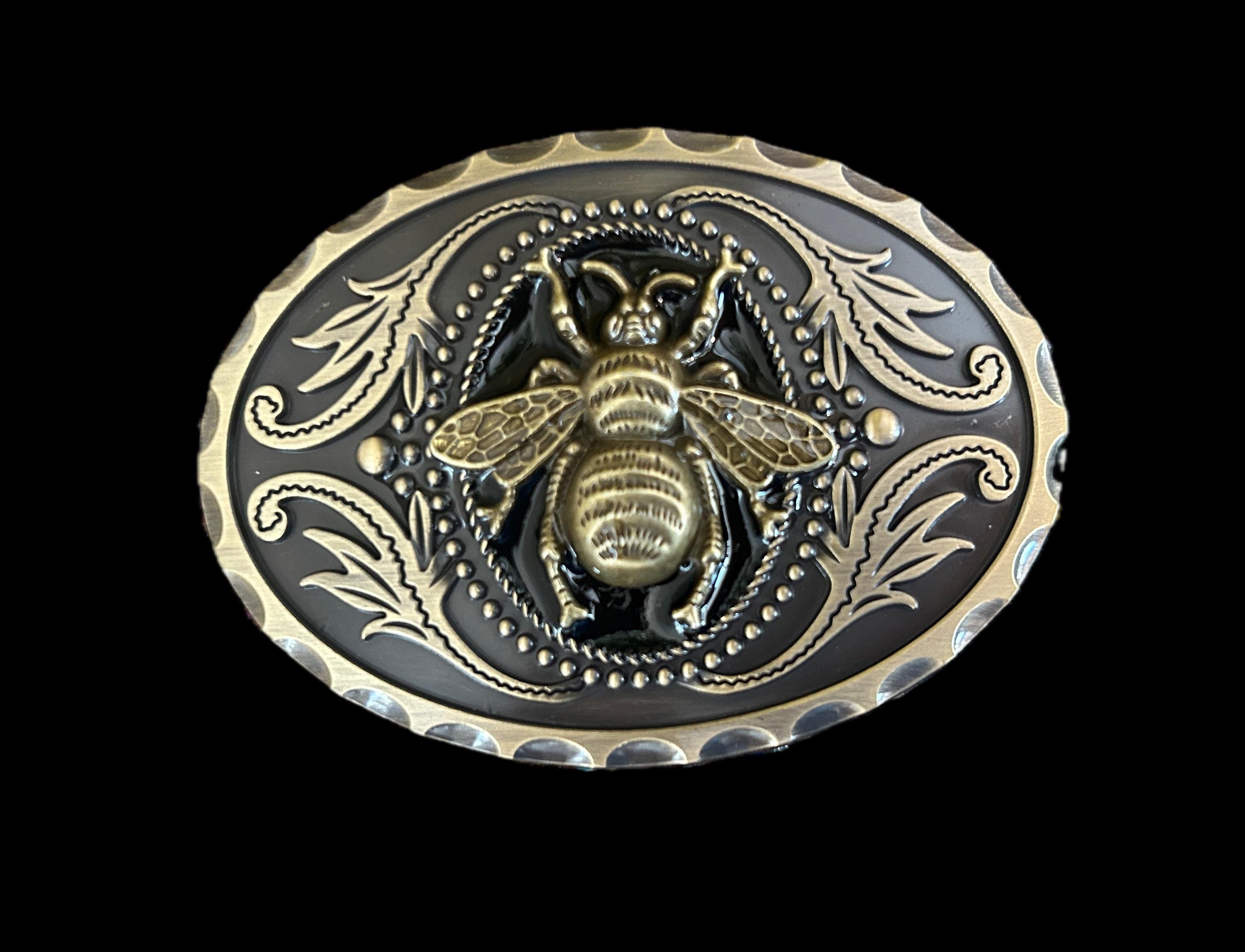 Ornate Silver Bee Belt Buckle - Women Accessories Silver Bee Belt Buckle: Hand-painted Enamel, Vintage Art  main image 4