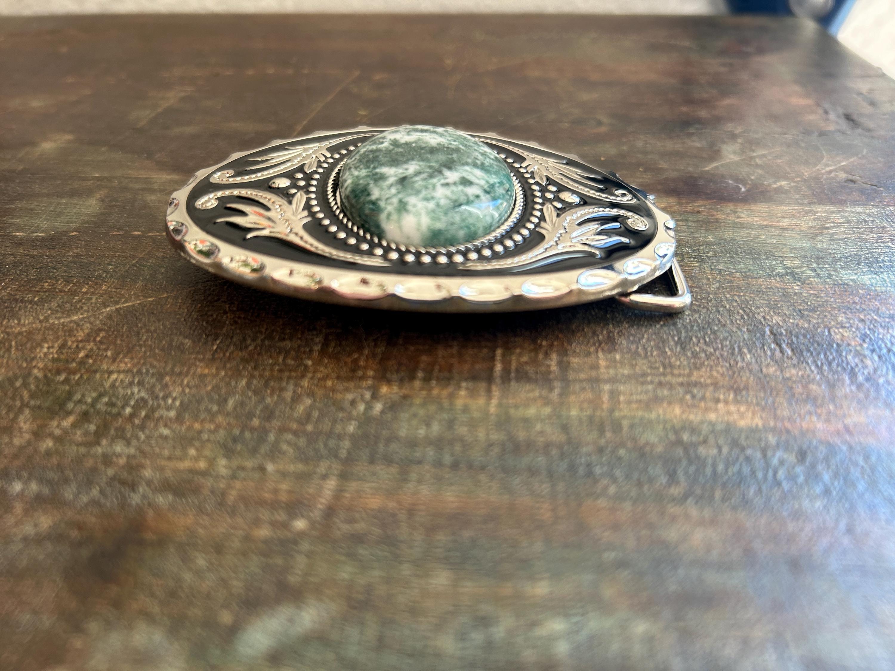 Beautiful Green Stone belt buckle Turquoise Natural Stone Belt Buckle – Haute Southern Hyde main image 2