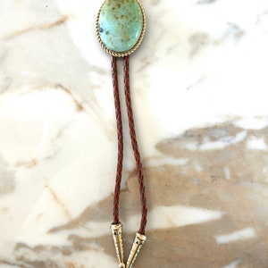 Southwestern Turquoise Flecked Bolo Tie Gifts for Him Cabochon Indian Leather Cowboy Necktie Accessories Mens Necklace Leather Cord Lariat image 3