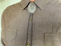 Southwestern Silver Concho Bolo Tie – Black Leather Cord Cowboy Necktie