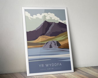 Yr Wyddfa Eryri プリント。ゴーグルド・キムル。マウンテンプリント。山のポスター。ウォールアート。壁の装飾。トラベルプリント。風景プリント。お土産。贈り物