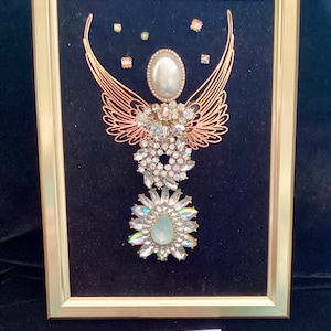 Vintage jewelry art, vintage jewelry, vintage jeweled art,  vintage art, vintage, jeweled, angel, vintage jeweled picture, jeweled vintage
