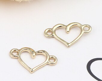 gold heart connectors 10 50 100pcs 20/%OFF Gold filled heart connectors charms bulk Small heart connector Gold fill Tiny heart charm
