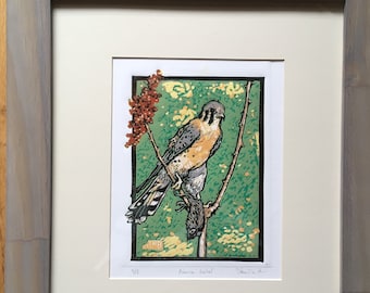 numbered hand carved American Redstarts signed hand printed limited edition 6 color reduction block print