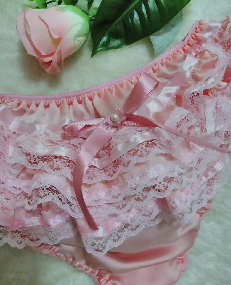 Pink silk satin knicker lace panty ruffed lingerie ruffed Etsy