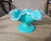 Fenton Art Glass Turquoise Silvercrest Compote