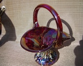 Gibson Art Glass Red Carnival Iridescent Basket