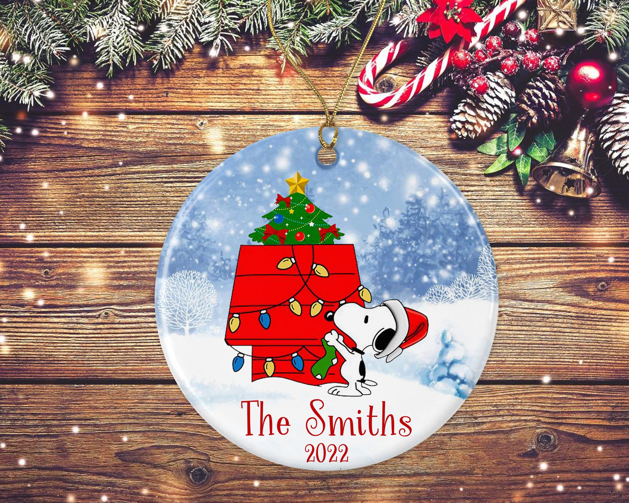 Personalized Snoopy Christmas Ornament, Snoopy Christmas Ornament