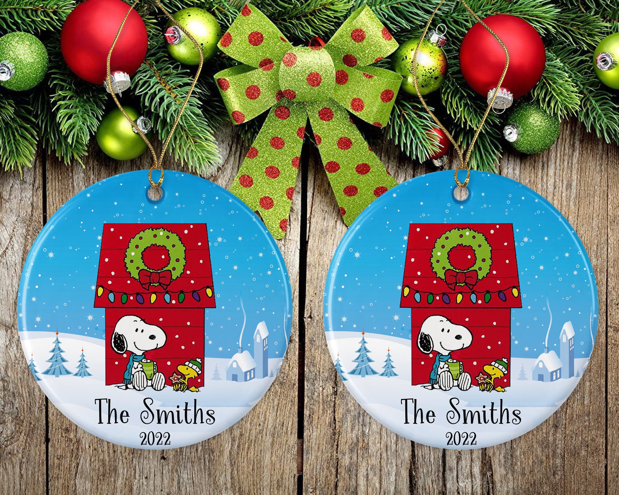 Personalized Snoopy Christmas Ornament, Snoopy Christmas Ornament