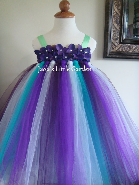 Items similar to Flower girl tutu dress in purple and green with ...