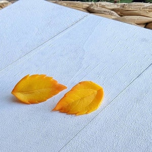 Kleine Herbstblätter Ohrstecker | Kleine Gelb und Orange Blatt Ohrstecker