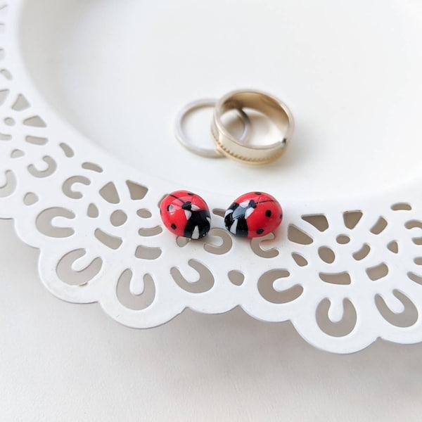 Realistic Ladybug Stud Earrings | Miniature Ladybird Post Earrings