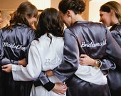 Bridesmaid Embroidered Robe for Getting Ready, Bridal Party Robe, Mother of the Bride Satin Robe or Bridesmaid Gifts - Wedding Robe