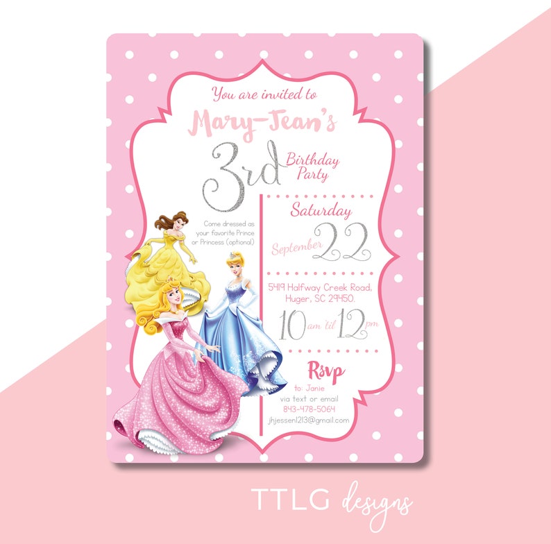 Invitations Anniversaire Princesse Disney Imprimable Etsy