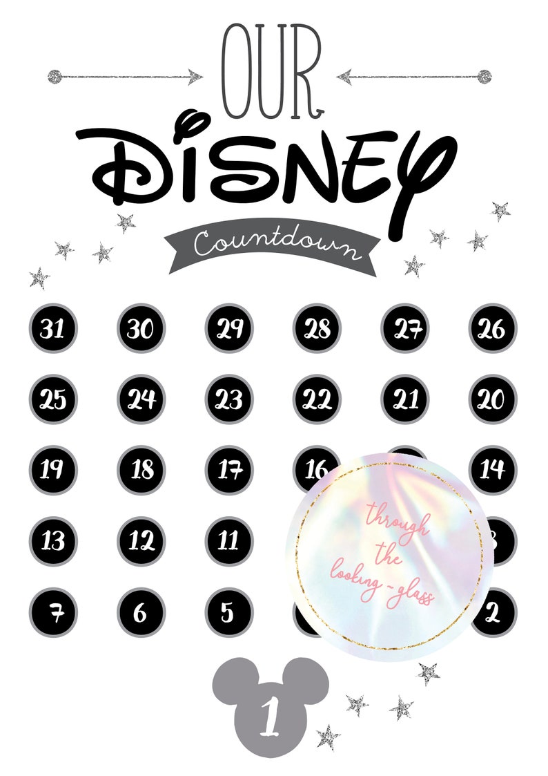 Printable Disney countdown calendar sheet Mickey Mouse Etsy