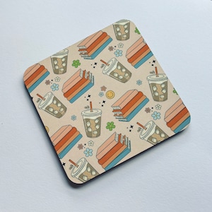 Iced coffee and books theme coaster