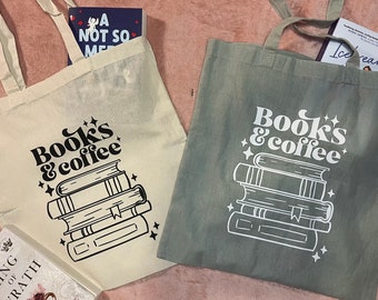 Books and coffee natural cotton tote bag | shopping bag, work bag | perfect for book and coffee lovers