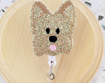 yorkie pup badge reel for veterinarian, vet tech gifts for her, yorkshire terrier vet med badge clip retractable, yorkie badge topper, best