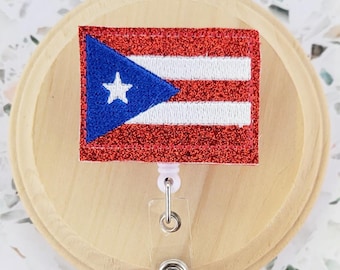 Puerto Rico badge reel for social workers, PR flag badge topper interchangeable, geography teacher gifts for women, Puerto Rico nurse gifts