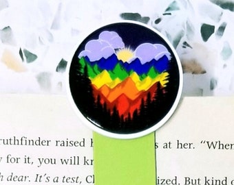 subtle pride merch rainbow mountain magnetic bookmark for women, LGBTQ flag bookmark for men, queer owned shops, LGBTQIA accessories, LGBT