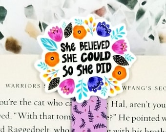 she believed she could so she did inspirational magnetic bookmarks for girls, book gifts for friends, female empowerment bookmark, teenage