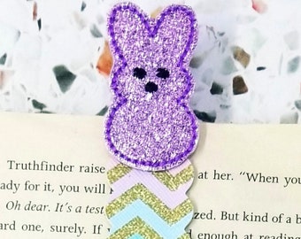 Easter Peeps cute Easter magnetic bookmark for girls, marshmallow bunny Easter bookmark for kids, pastel chevron Easter basket stuffers for