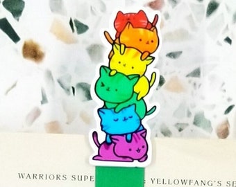 rainbow cat stack Pride bookmark for women, Pride cat bookmark for adults, queer owned shops, LGBTQIA accessories, LGBTQ cat gifts for cat